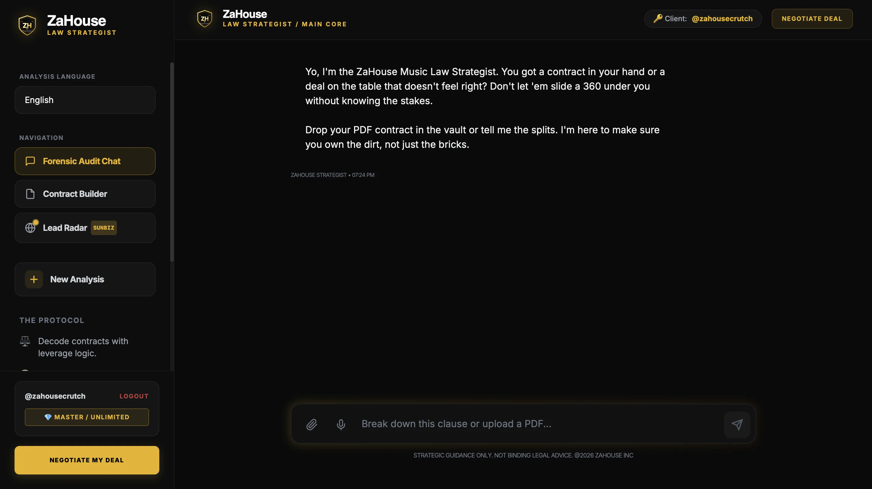 ZaHouse strategist app dashboard